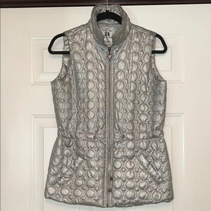 Activology Quilted Women's Puffer Vest S Silver Metallic Cinched Waist Full Zip